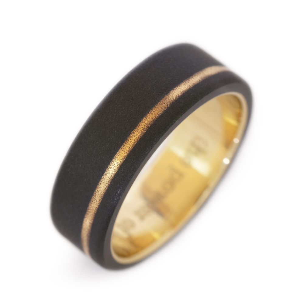 Black Zirconium & Gold Wedding Band Men's Rings
