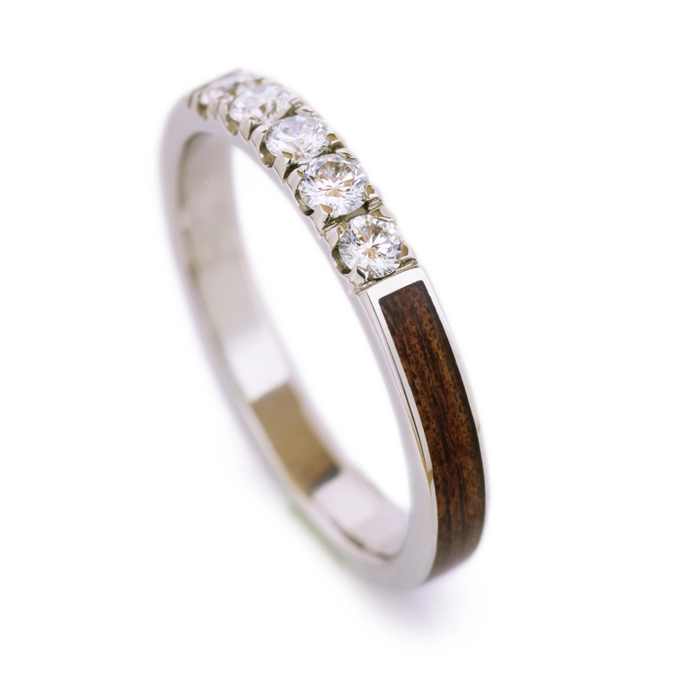 Silver, briar wood and diamond ring - Original engagement and request ring