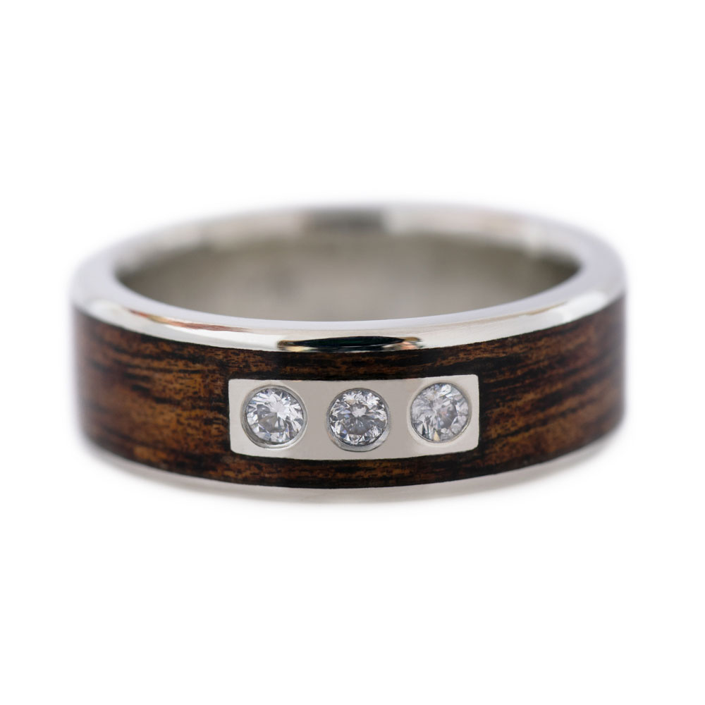Wood And Metal Ring In Bubinga & Jade - Casavir Jewelry