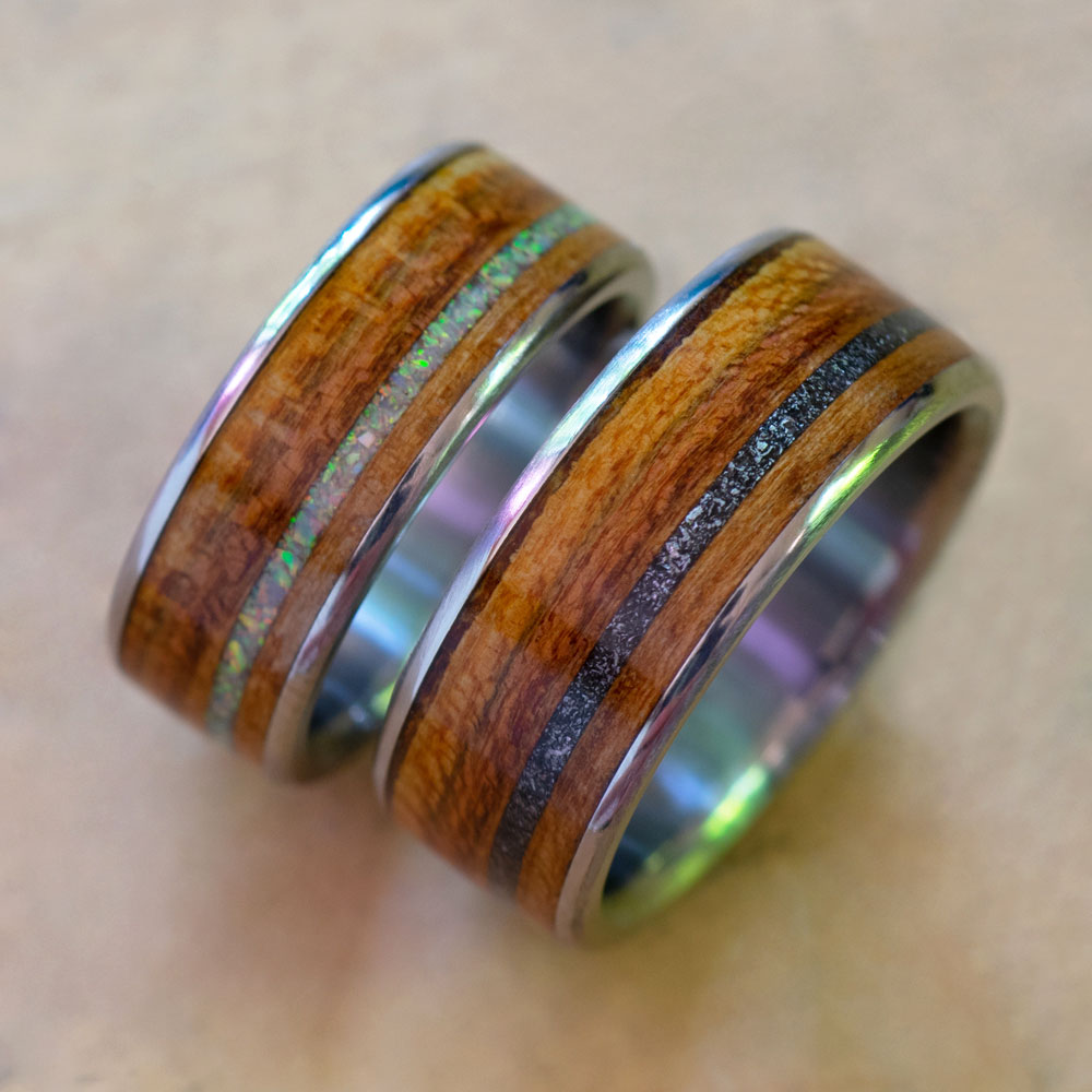 Wood rings for traditional 5th anniversary.